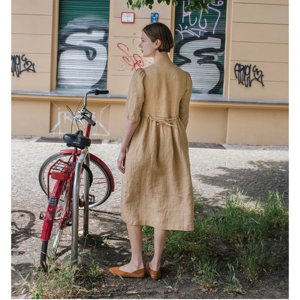 Not Perfect Linen Ronda Dress - Amber Checks - size Small - Picture 3 of 6
